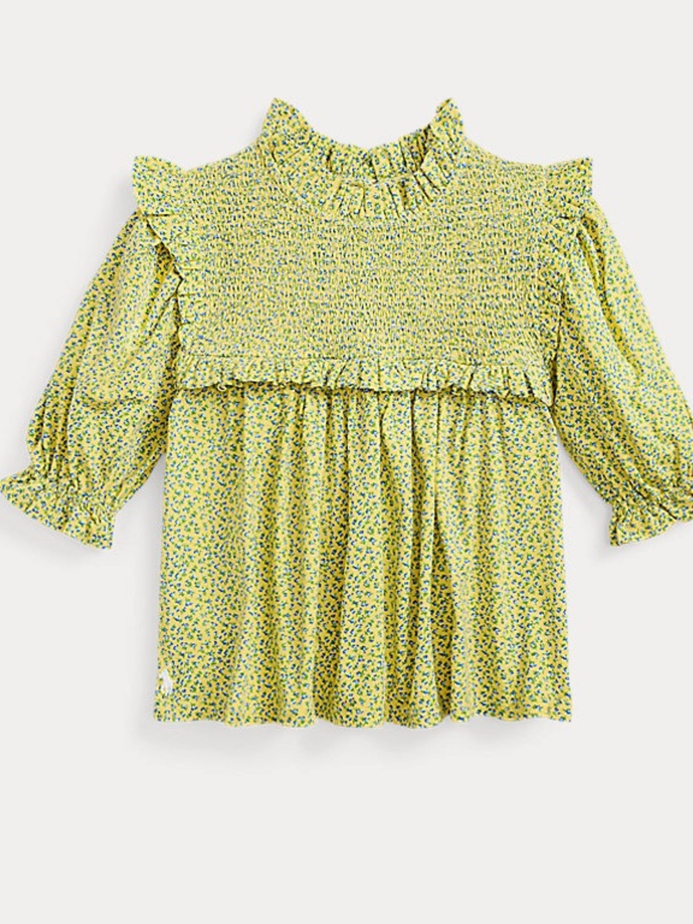 NWT POLO RALPH LAUREN Floral Smocked Cotton Jersey Top | Yellow MSRP 60 L (12/14
